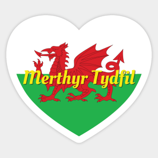 Merthyr Tydfil Wales UK Wales Flag Heart Sticker